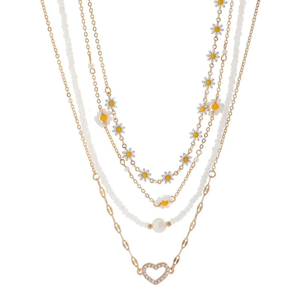 Boho Spring Daisy Necklace Stack