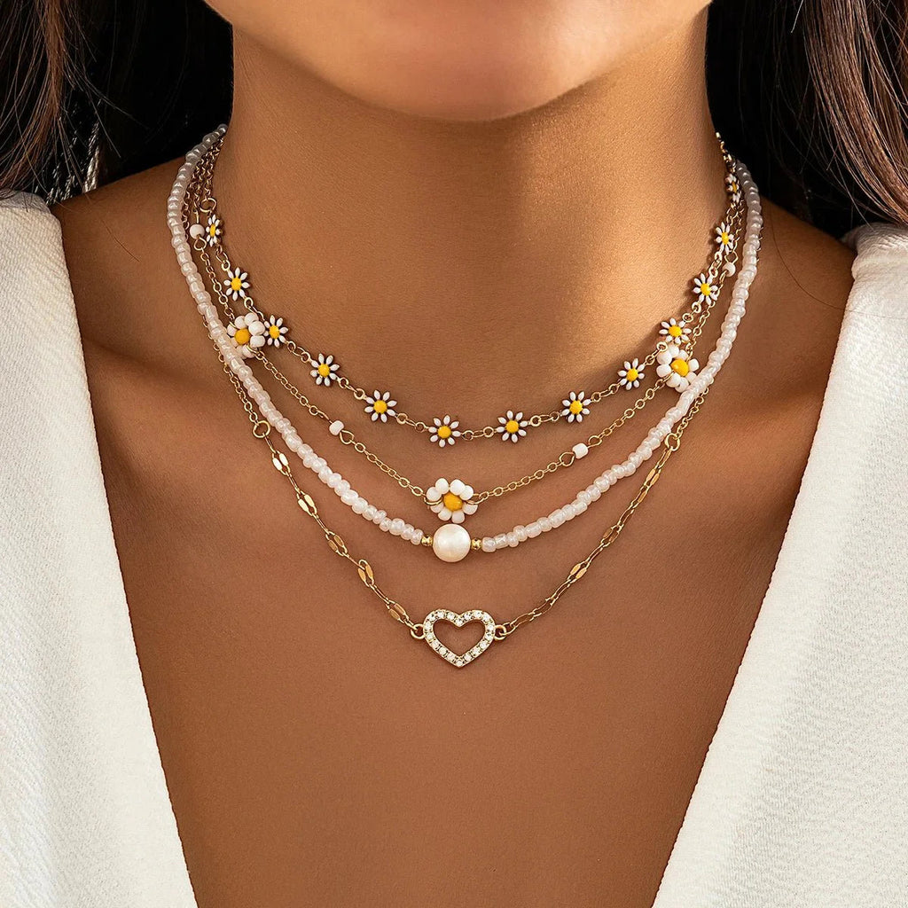 Boho Spring Daisy Necklace Stack