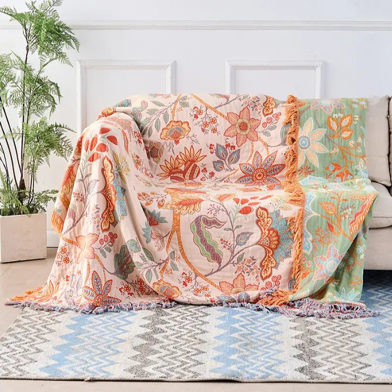 BohoWeave – Cotton Reversible Blanket with Jacquard Boho Pattern