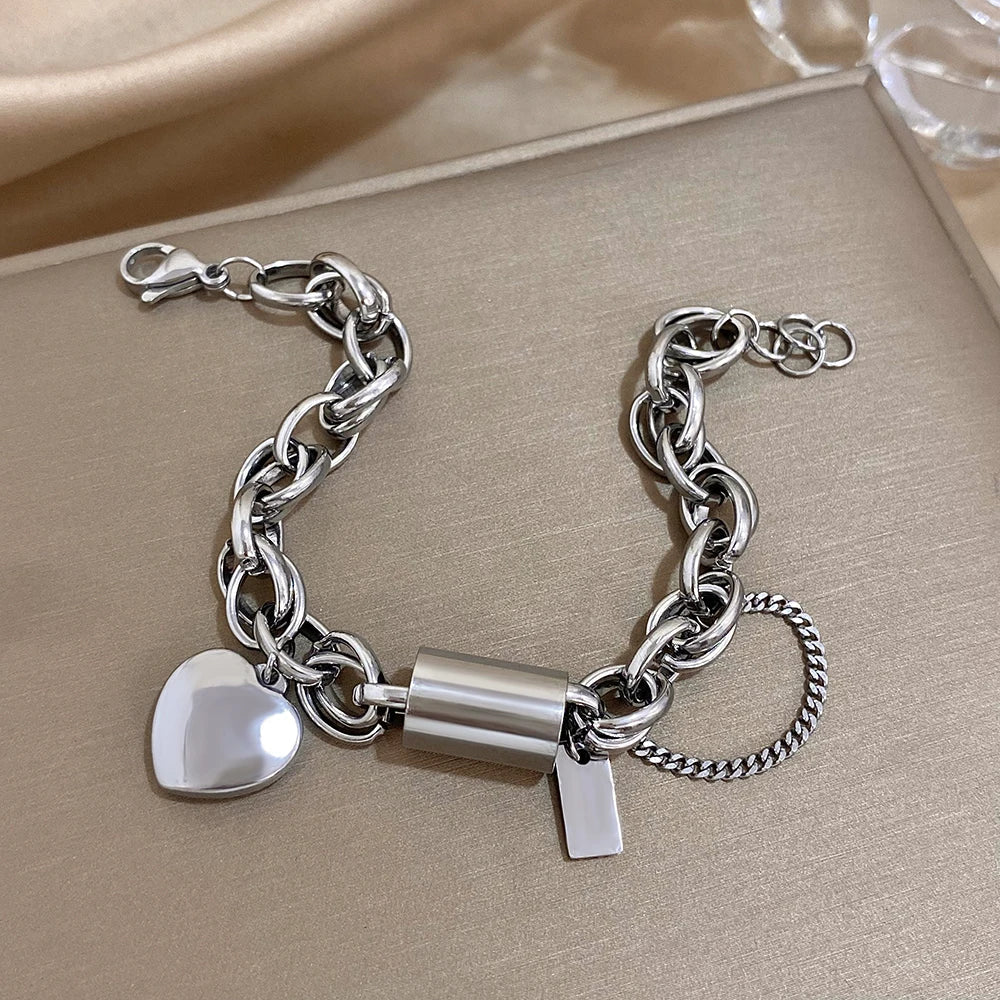 Bold & Chunky Chain Heart Bracelet