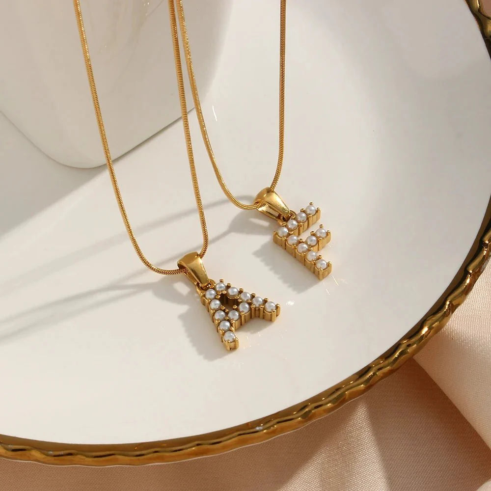 Bold Pearl Letter Initial Necklace