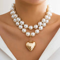 Bold Statement Pearl Layered Heart Necklace