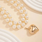 Bold Statement Pearl Layered Heart Necklace