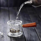 Borosilicate Glass Teapot Kettle Wooden Handle Heat Resistant Tea Maker