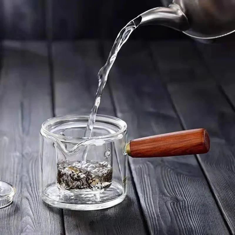 Borosilicate Glass Teapot Kettle Wooden Handle Heat Resistant Tea Maker