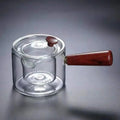 Borosilicate Glass Teapot Kettle Wooden Handle Heat Resistant Tea Maker