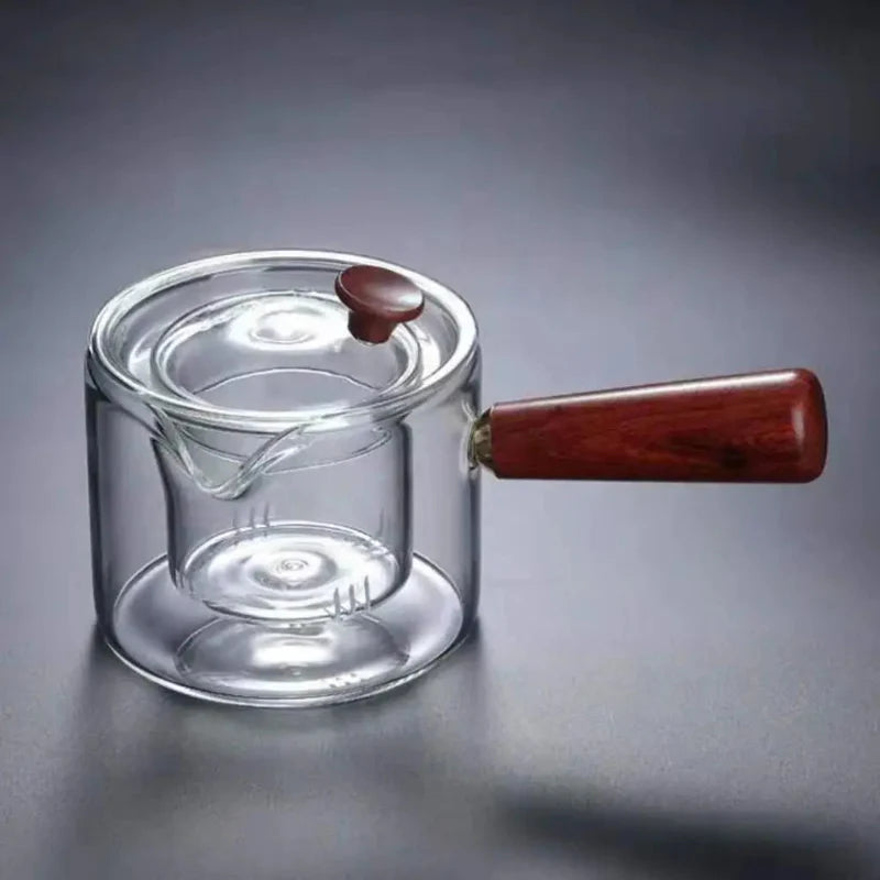 Borosilicate Glass Teapot Kettle Wooden Handle Heat Resistant Tea Maker