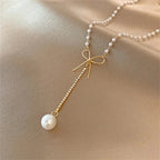 Bow Pearl Drop Choker Necklace