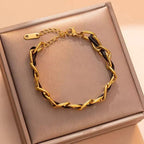 Braided Gold and Black Chain Leather Bracelet
