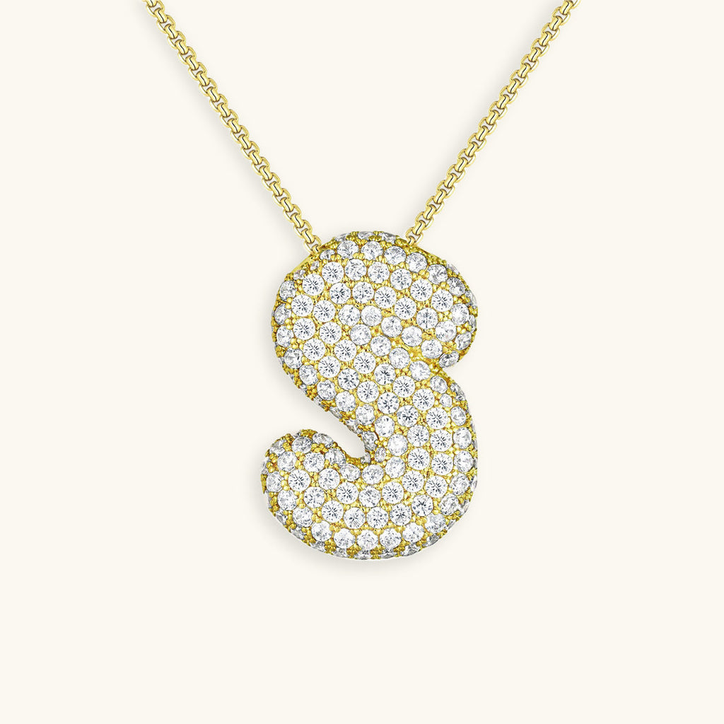 Bubble Initial-Diamond-Necklace