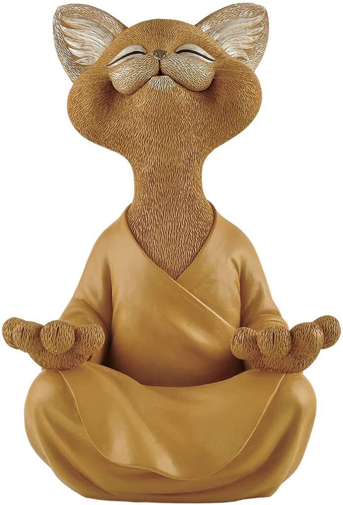 Buddha cat with a meditative expression and spiritual message