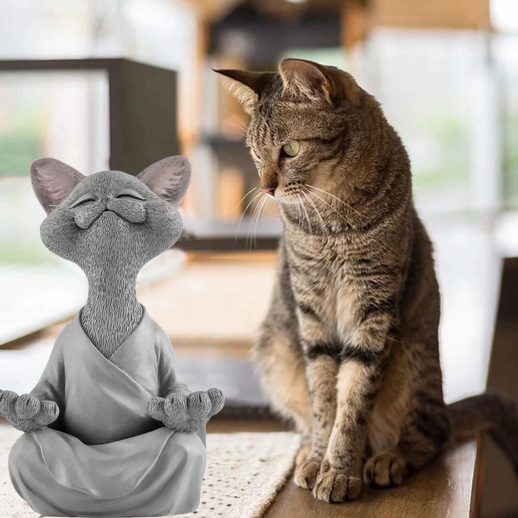 Buddha Cat Figurine – Zen Garden Decoration