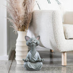 Buddha cat with a meditative expression and spiritual message
