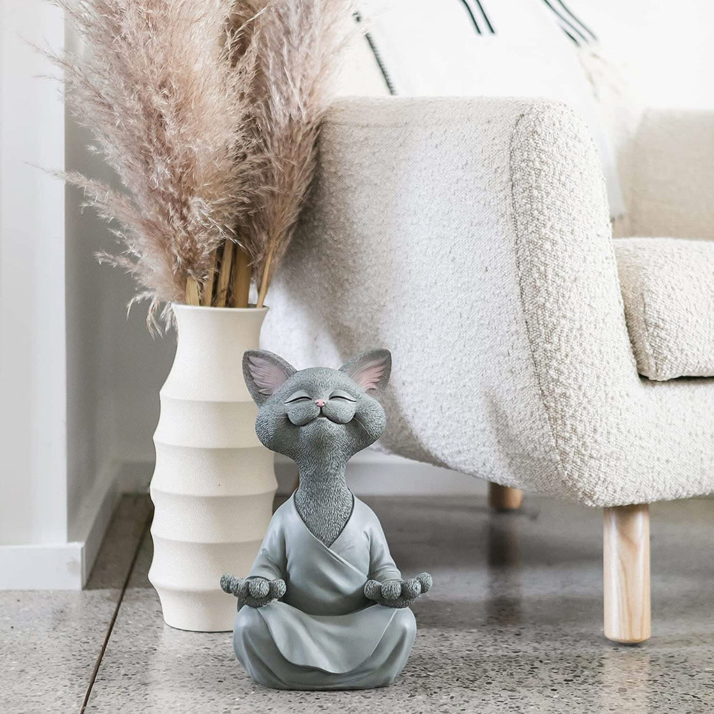 Buddha Cat Figurine – Zen Garden Decoration