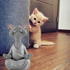 Buddha cat with a meditative expression and spiritual message