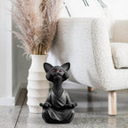 Buddha cat with a meditative expression and spiritual message