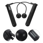 Battery-operated skipping rope with counter and weight balls