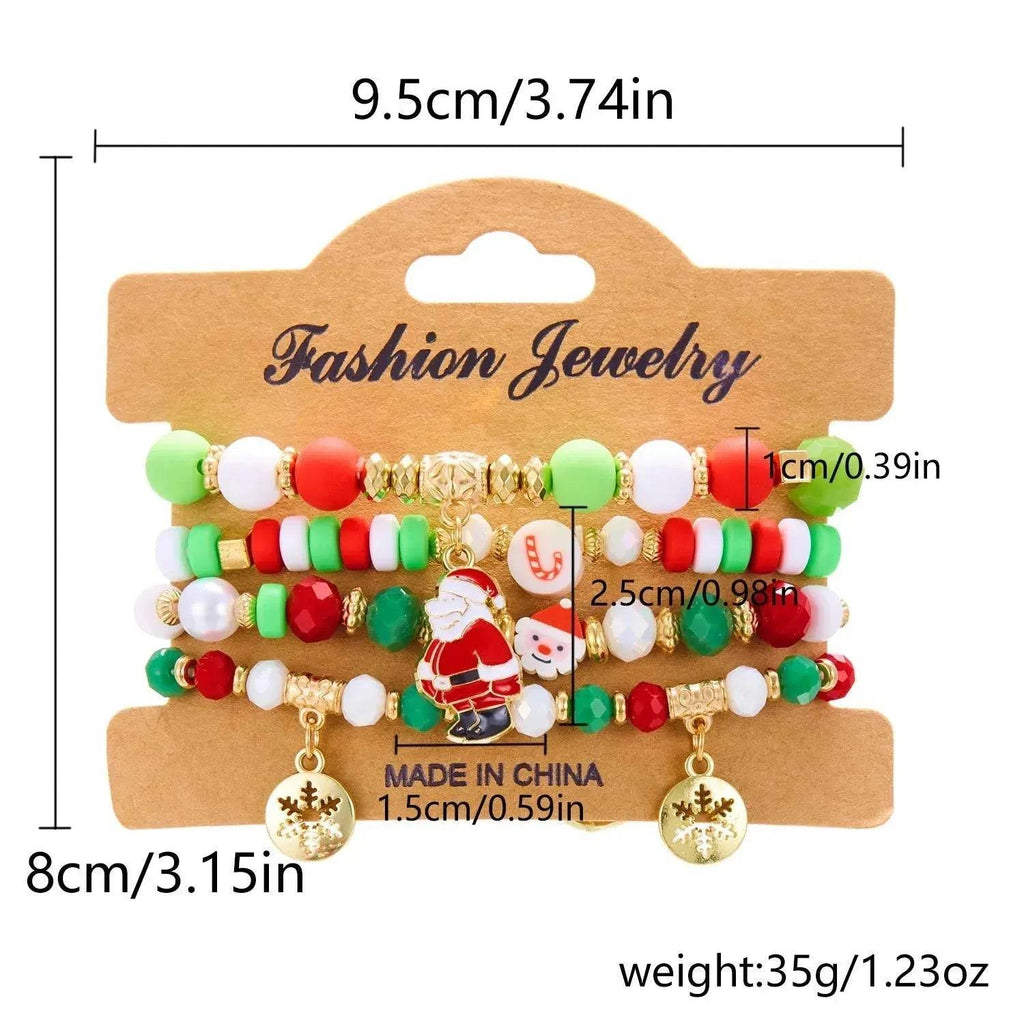 4pcs Christmas Snowman Handmade Beaded Bracelet set gift idea