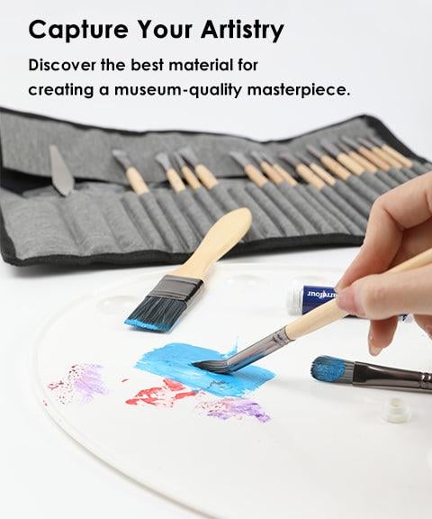 Artist Paint Brush Set | 24 Nylon Brushes with 7 Shapes & Palette Knife | Acrylic, Oil & Watercolor