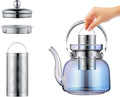 50 Oz(1500Ml) Glass Teapot with Lid, Removable Stainless Steel Tea Strainer and Handle, Stovetop Safe Tea Maker for Blooming and Loose Leaf Tea (Iridescent)