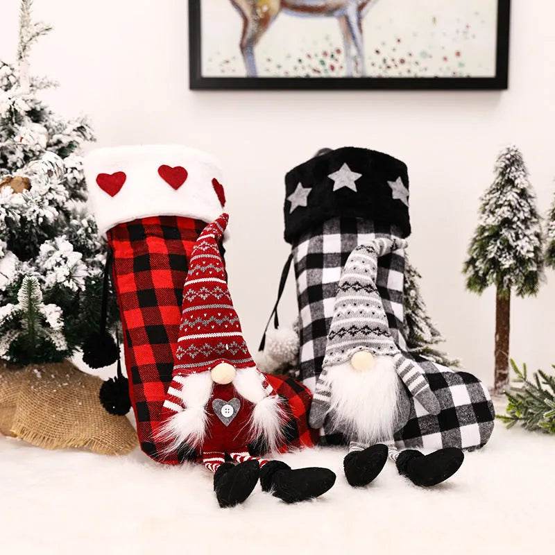 Red And Black Plaid Hanging Feet Stockings Christmas