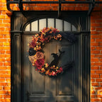 Halloween Rustic Witch Floral Wreath | Crescent Moon Door Decor