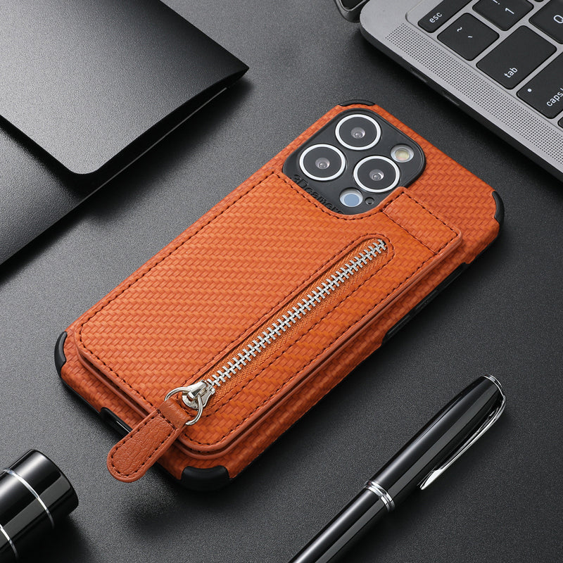 Magnetic zipper wallet case with credit card holder