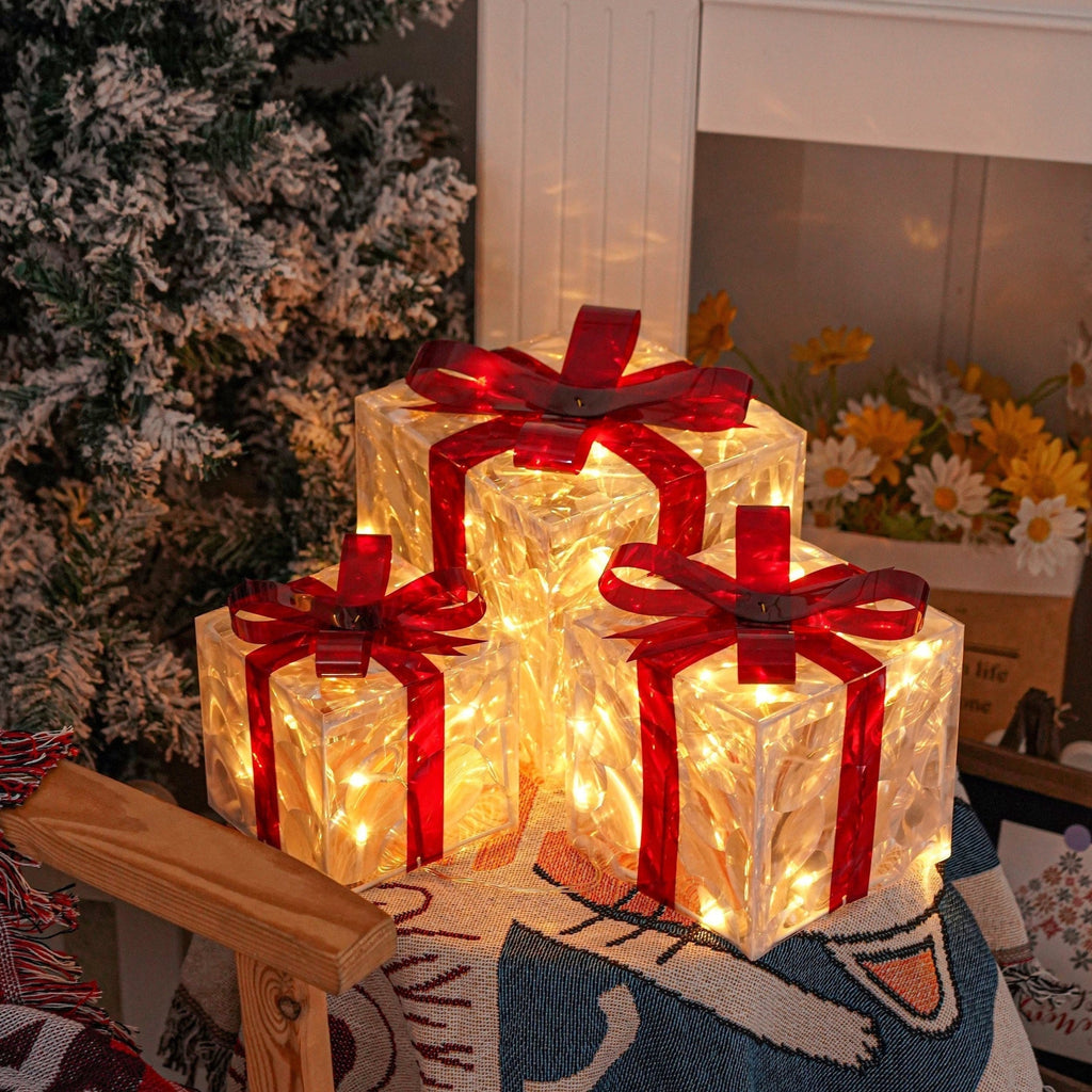 Set of 3 LED Christmas Gift Boxes for Indoor and Outdoor Use