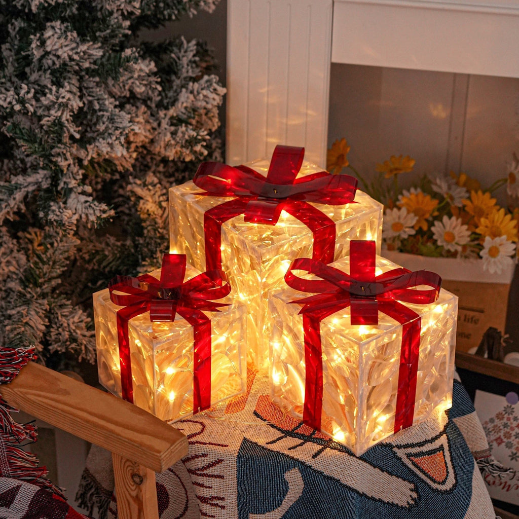 Set of 3 LED Christmas Gift Box Decorations