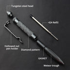 Tactical Survival Pen with Glass-Breaker Tip and Stainless Steel Handle