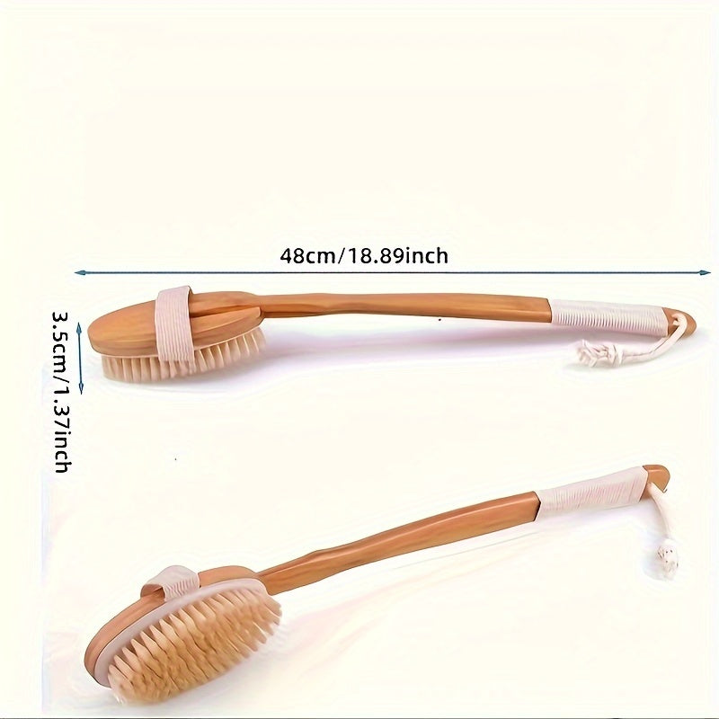 Back Boar Bristles Cleaning Sponge for the Shower - Long Wooden Handle Bath Sponge Brush, Soft Natural Bristles for Back Cleaning