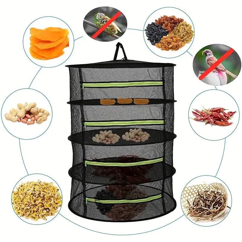 Foldable drying basket for fruits, vegetables, and herbs – Multi-tier net storage for quick drying process