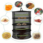 Foldable drying basket for fruits, vegetables, and herbs – Multi-tier net storage for quick drying process