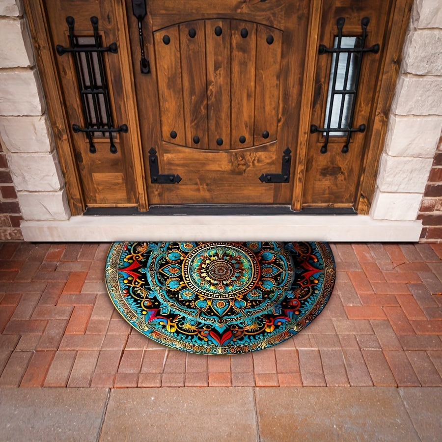 Door mat half round mandala design rug
