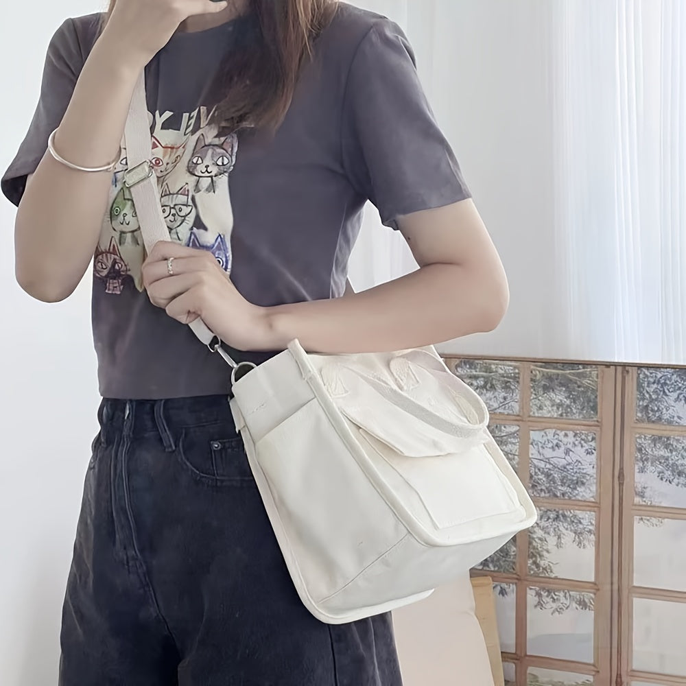 UrbanEase Canvas Slingbag – White Shoulder Bag with Magnetic Closure and Adjustable Strap