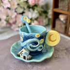 ArtSip Ceramic Cup & Saucer Set – Hand-painted 3D Design inspired by Van Gogh