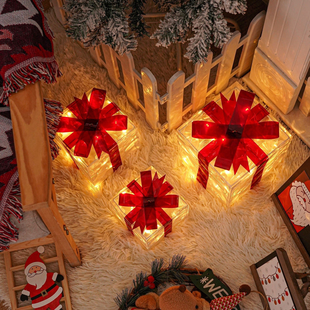 Set of 3 LED Christmas Gift Box Decorations