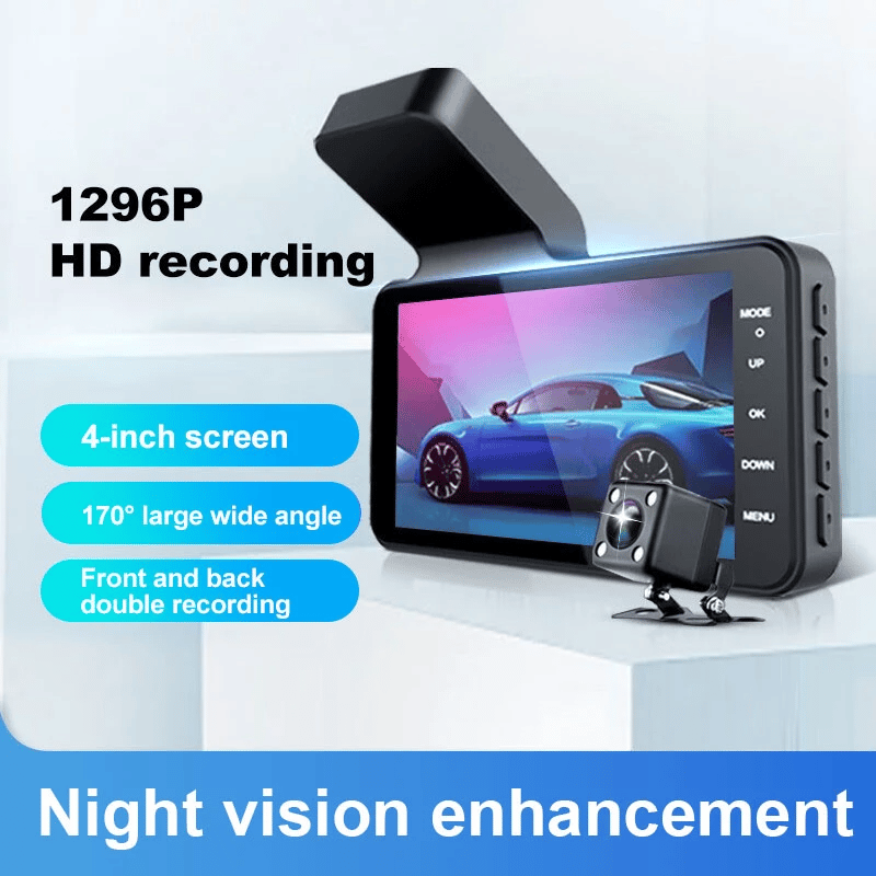 Dashcam with two lenses, 1080P HD and night vision - 170° wide angle