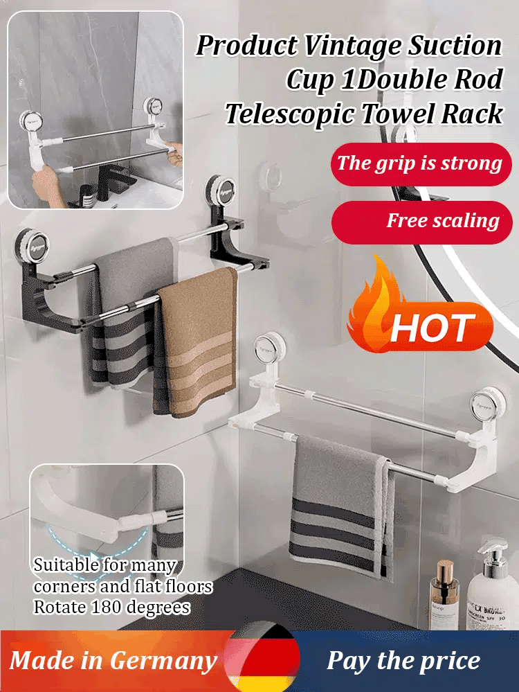 AquaElegance Suction Cup Double Towel Holder | Effortlessly stylish towel storage with secure suction technology for a tidy bathroom