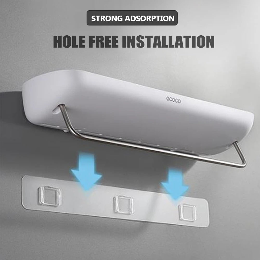 Wall-Mounted Shower Storage Rack Without Drilling – With Towel Holder & Drain Holes