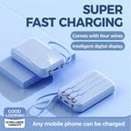 10000mAh Portable Power Bank with Fast Charging and Built-in Cables – Compact Phone Charger with LED display