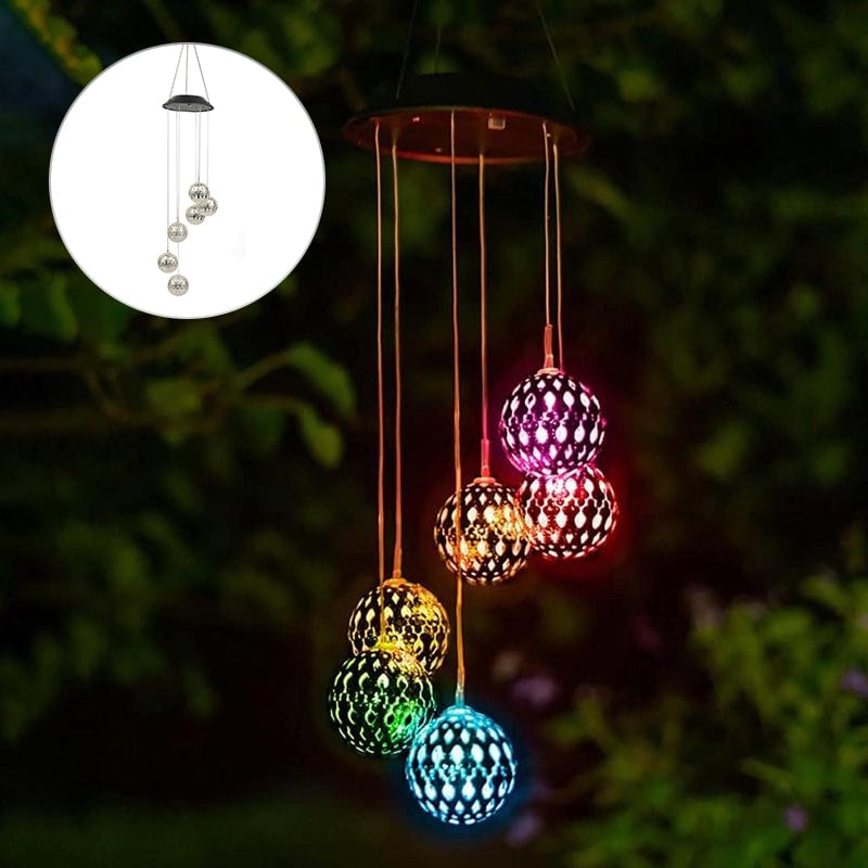 Solar Metal Ball Wind Chime – Solar Powered LED Garden Decoration with Soothing Sounds