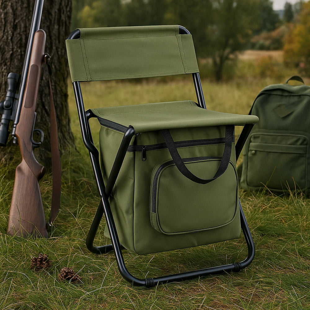 ChillPack Outdoor Chair – Folding Camping Chair with Backrest and Integrated Cooler Bag