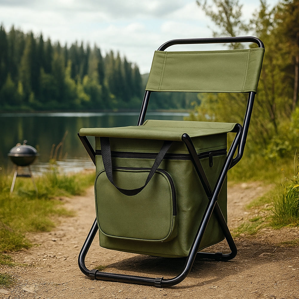 ChillPack Outdoor Chair – Folding Camping Chair with Backrest and Integrated Cooler Bag