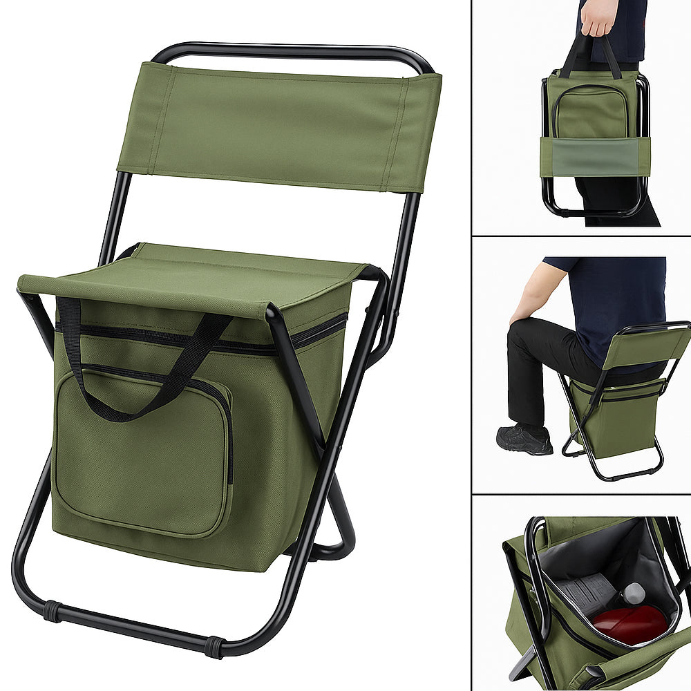 ChillPack Outdoor Chair – Folding Camping Chair with Backrest and Integrated Cooler Bag