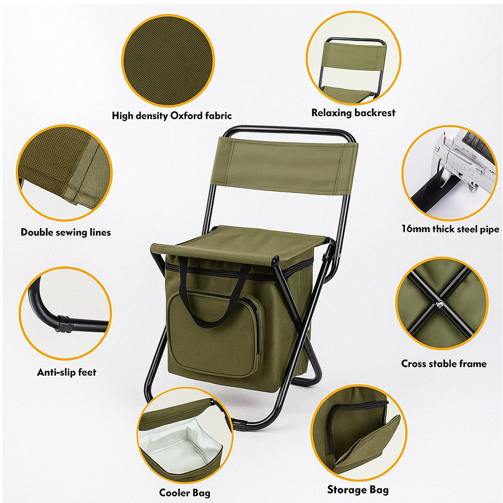 ChillPack Outdoor Chair – Folding Camping Chair with Backrest and Integrated Cooler Bag