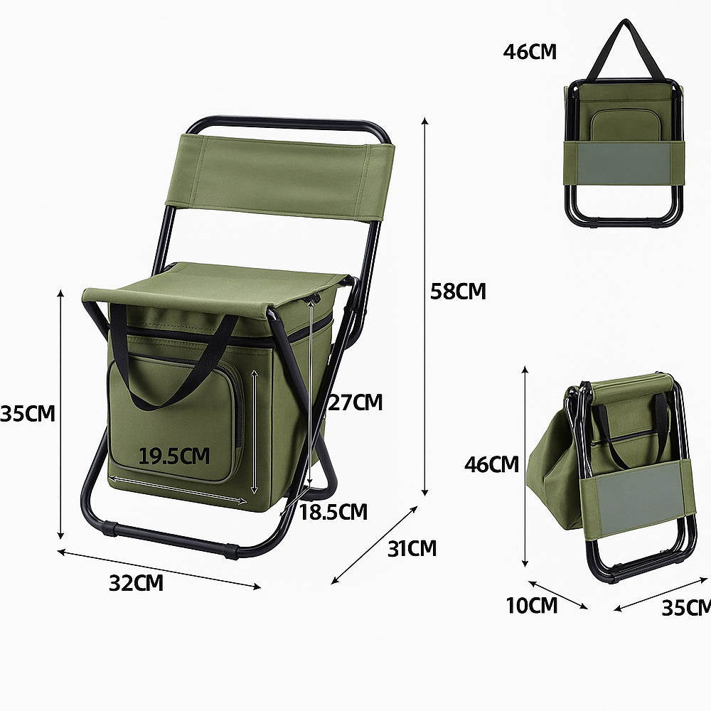 ChillPack Outdoor Chair – Folding Camping Chair with Backrest and Integrated Cooler Bag