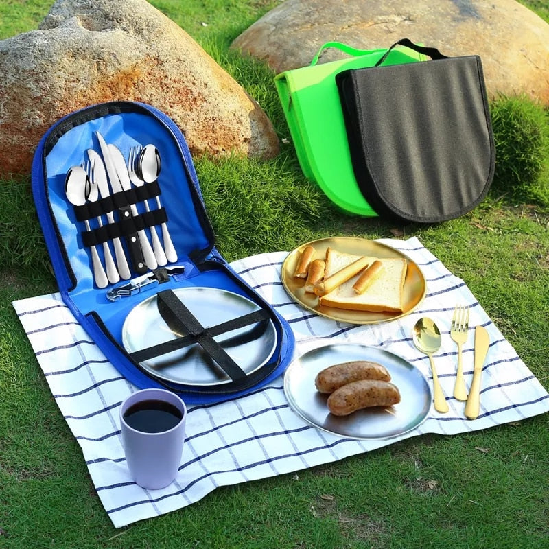 Camping Tableware Set Stainless Steel Picnic Cutlery Set