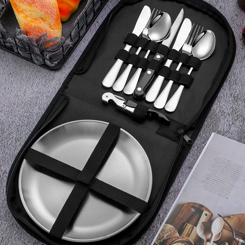 Camping Tableware Set Stainless Steel Picnic Cutlery Set