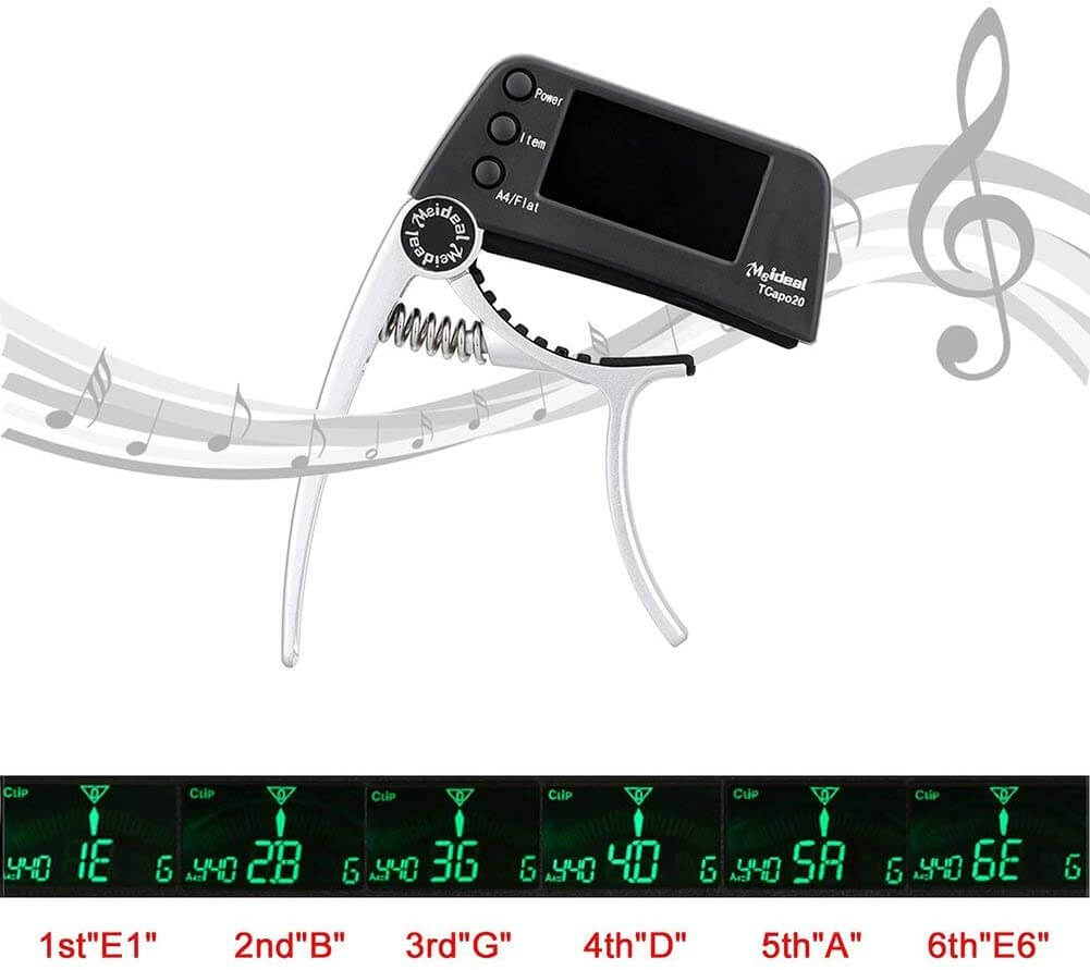 Capo & Tuner "TuneGrip" – 2-in-1 Guitar accessory with LCD screen